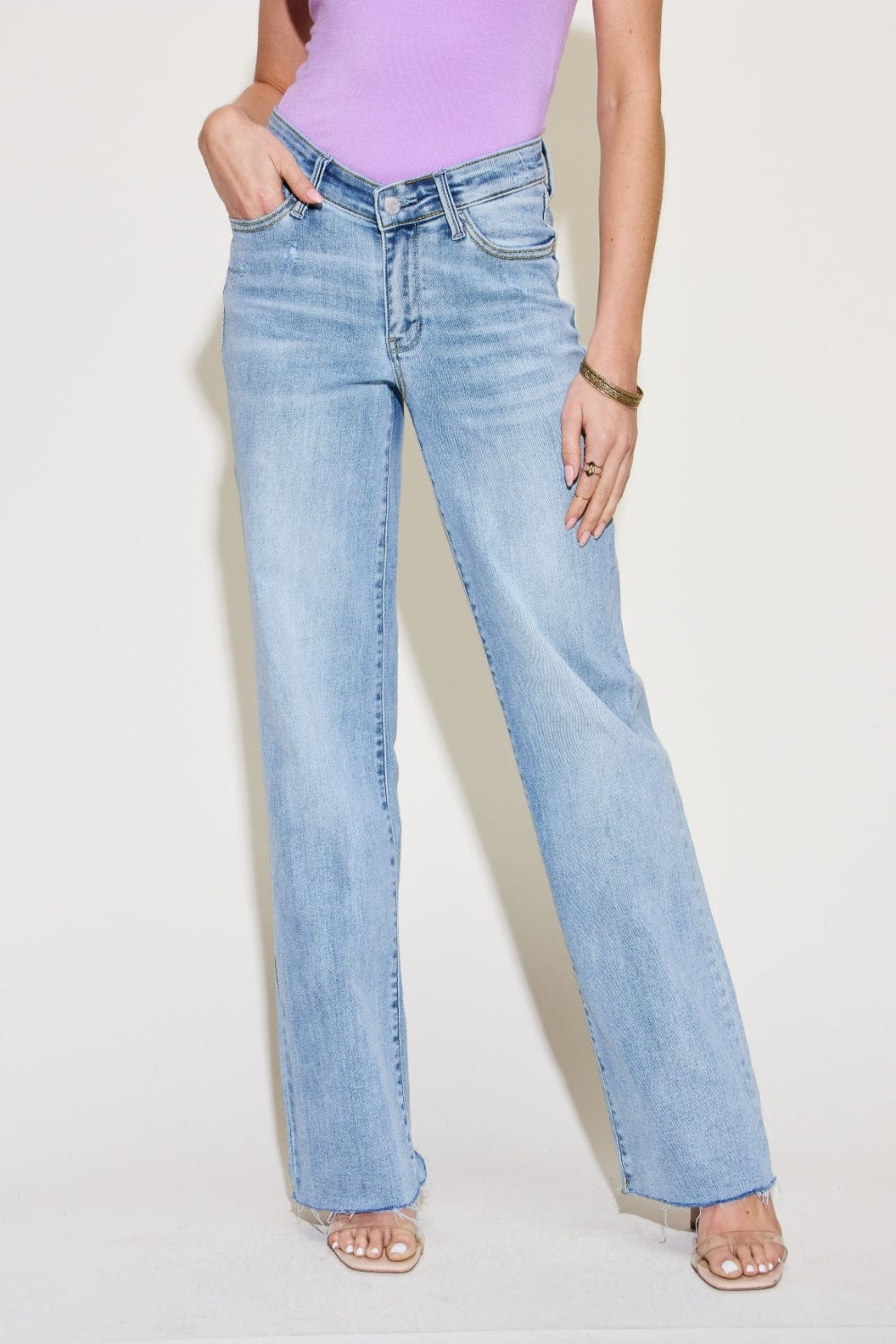 Judy Blue Full Size V Front Waistband Straight Jeans Trendsi Jeans Light / 0