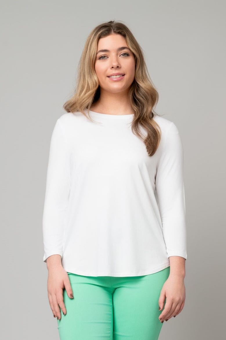 JuJu Buttery Soft 3/4 Sleeve HI LO Hem Tee Pine Apparel Casual Top Small / White