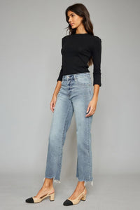 Thumbnail for Kancan High Waist Raw Hem Cropped Wide Leg Jeans Trendsi Jeans