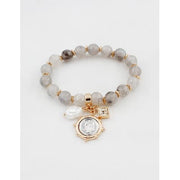 Kenzo Gray Stone Stretch Bracelet with Charm Dangles Meghan Browne Accessories