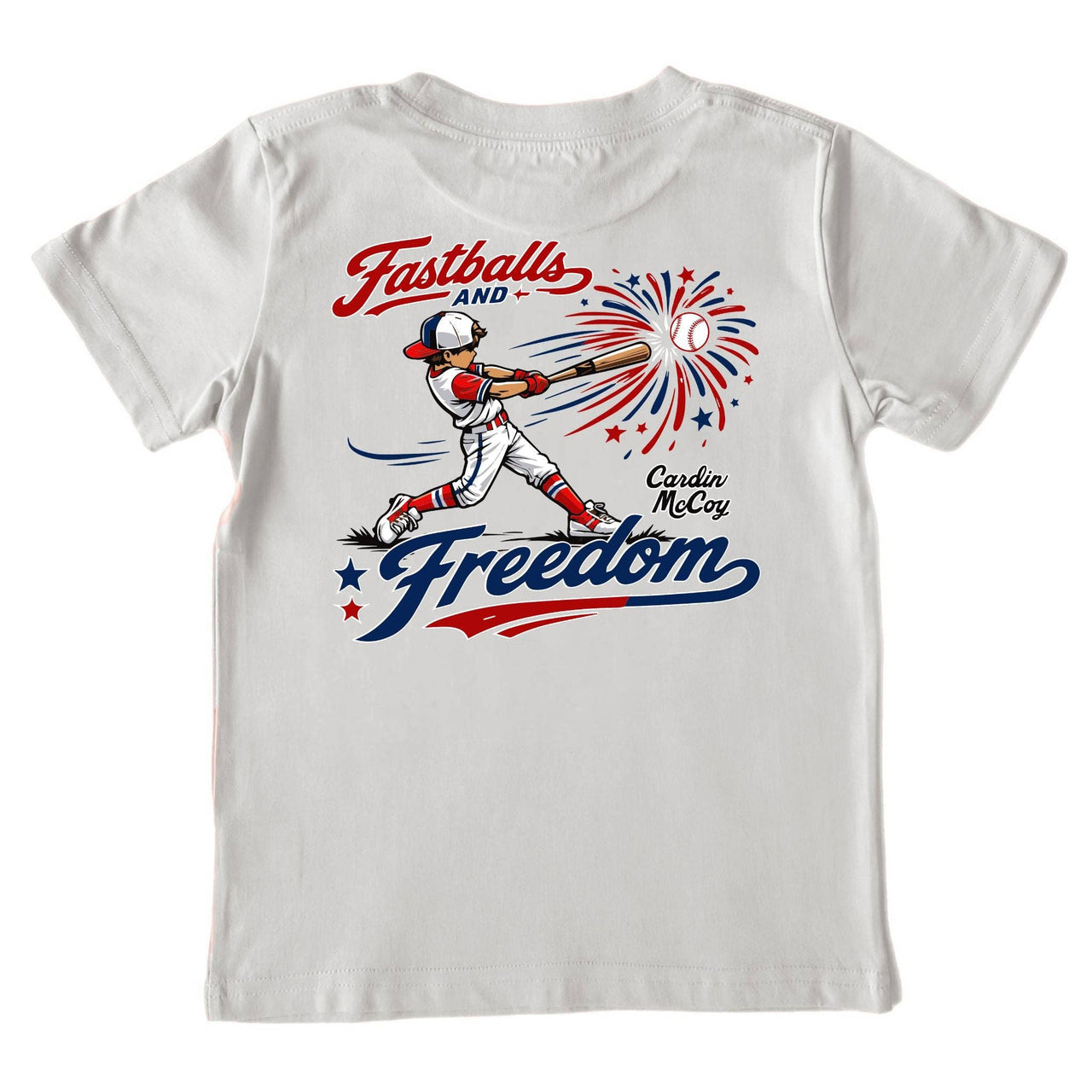 Kids' Fastballs and Freedom Hat Short-Sleeve Tee: Ice Gray / XXS (2/3) / Pocket Cardin McCoy