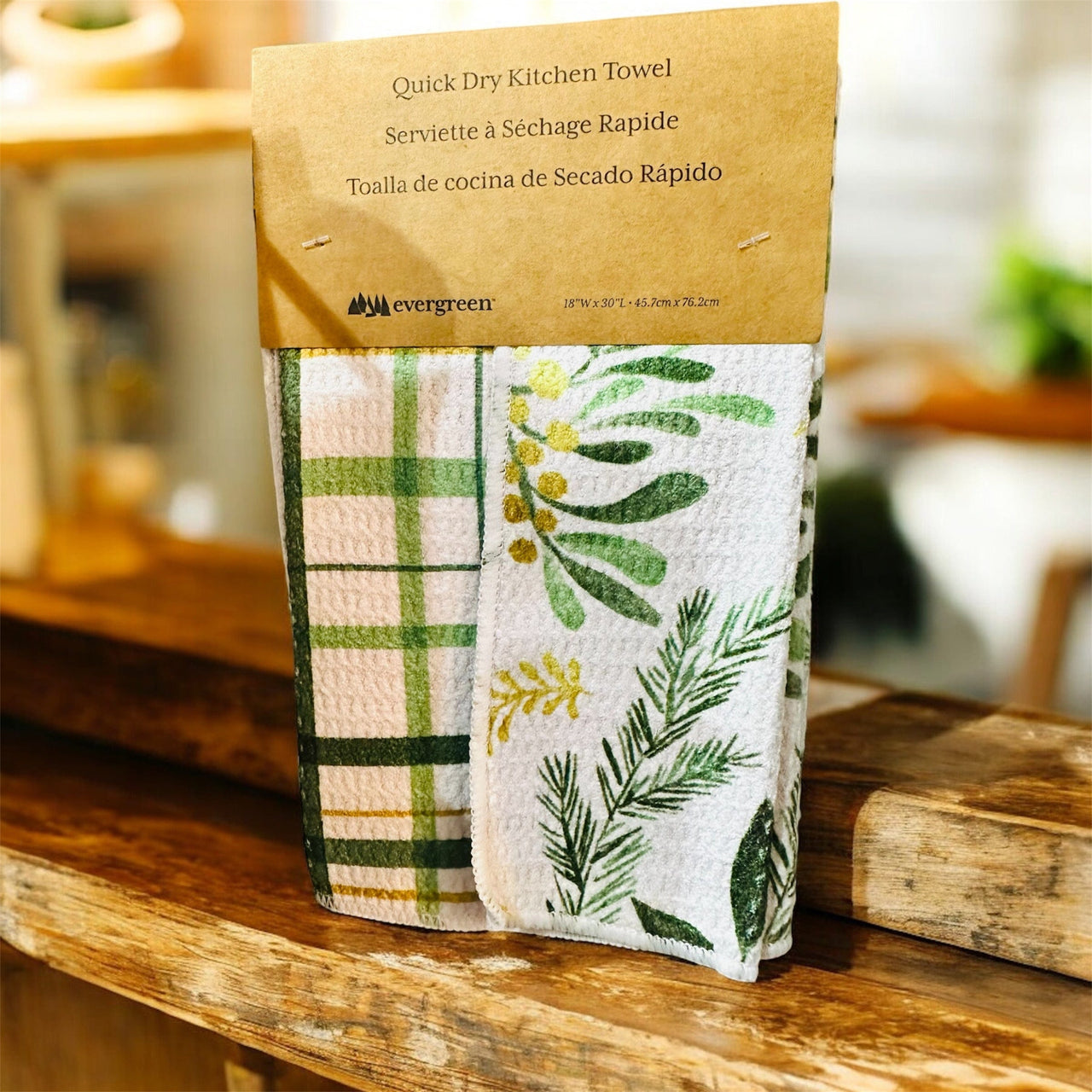 Kitchen Towel Shades of Green Quick Dry Waffle Weave Evergreen Kitchen Towel