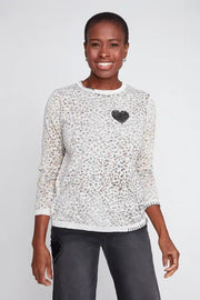 Knit Sweater, Animal Print, Cream and Black Modes Corwik Collections LLC