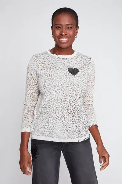 Knit Sweater, Animal Print, Cream and Black Modes Corwik Collections LLC