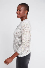 Knit Sweater, Animal Print, Cream and Black Modes Corwik Collections LLC