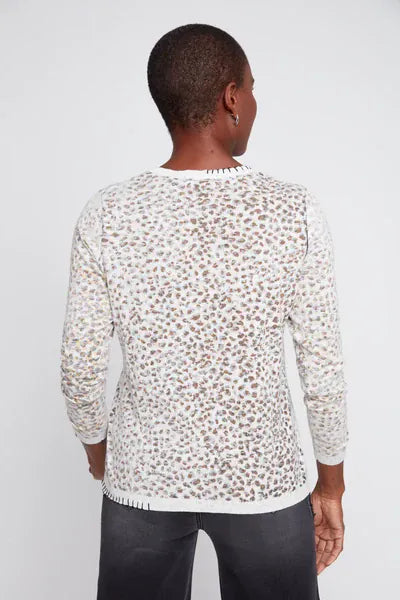 Knit Sweater, Animal Print, Cream and Black Modes Corwik Collections LLC
