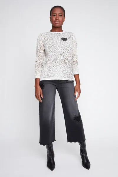 Knit Sweater, Animal Print, Cream and Black Modes Corwik Collections LLC