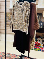 Knit Sweater, Animal Print, Cream and Black Modes Corwik Collections LLC