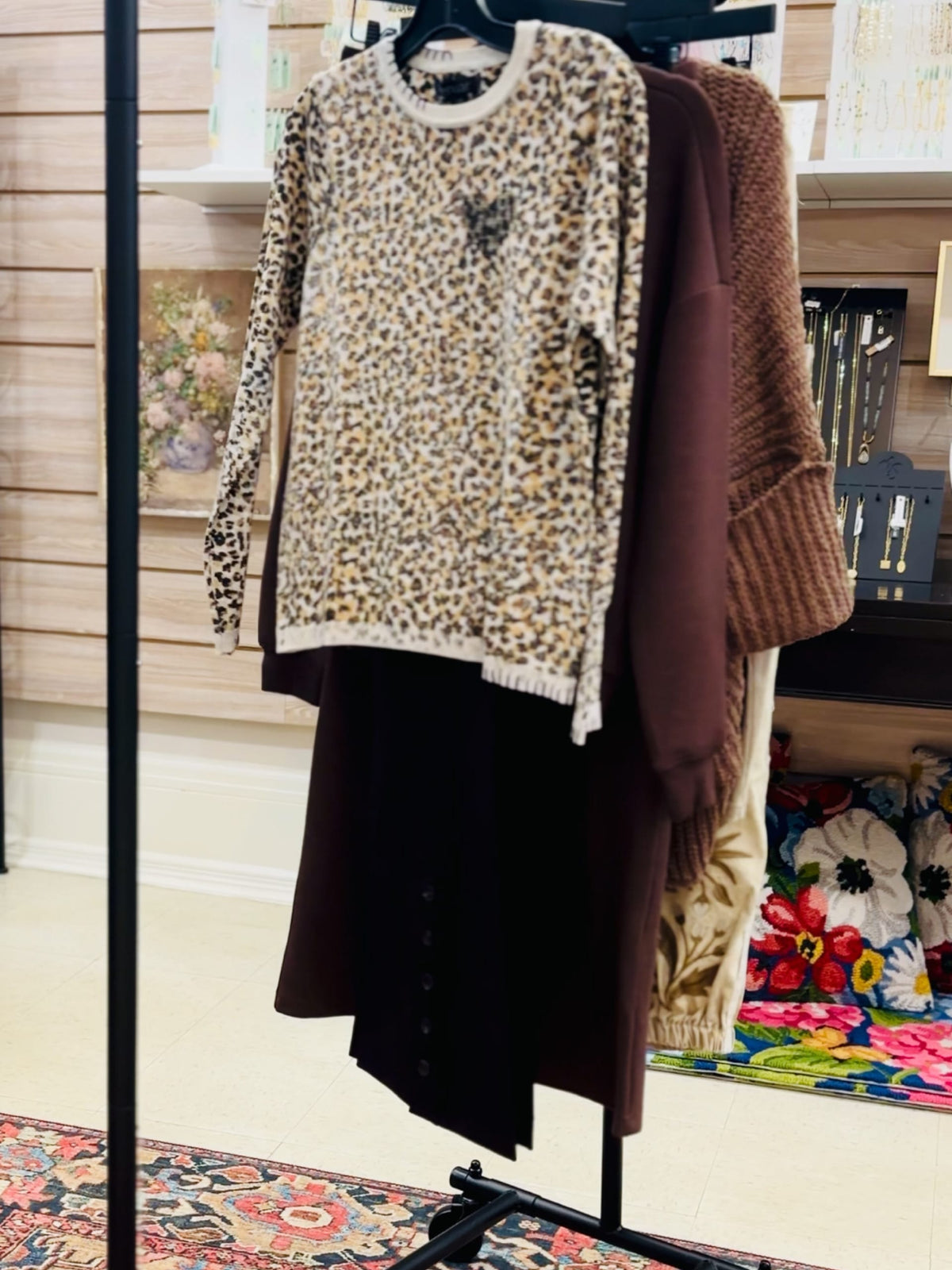 Knit Sweater, Animal Print, Cream and Black Modes Corwik Collections LLC