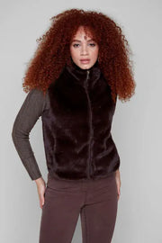 Knit Vest, Chocolate Brown Faux Fur Zip-Up Modes Corwik Collections LLC Vest