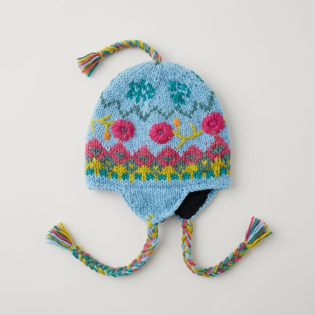 Knit Wool Hat with Tassels - Floral Ganz Winter hat Blue