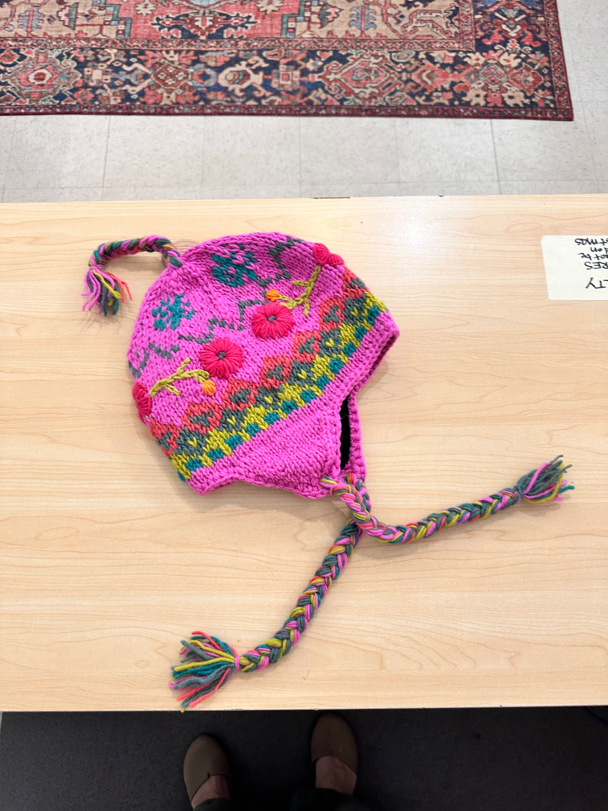 Knit Wool Hat with Tassels - Floral Ganz Winter hat Magenta