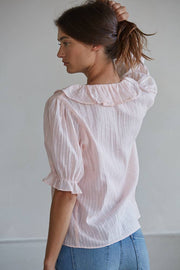 L8439 | Woven Cotton Buttondown V-Neck Short Sleeve Top: Off White / S By Together