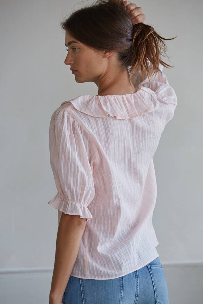 L8439 | Woven Cotton Buttondown V-Neck Short Sleeve Top: Off White / S By Together
