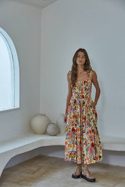 L9342 | Woven Cotton Rayon Floral Print Sleeveless Dress : Desert Tan Multi / S By Together