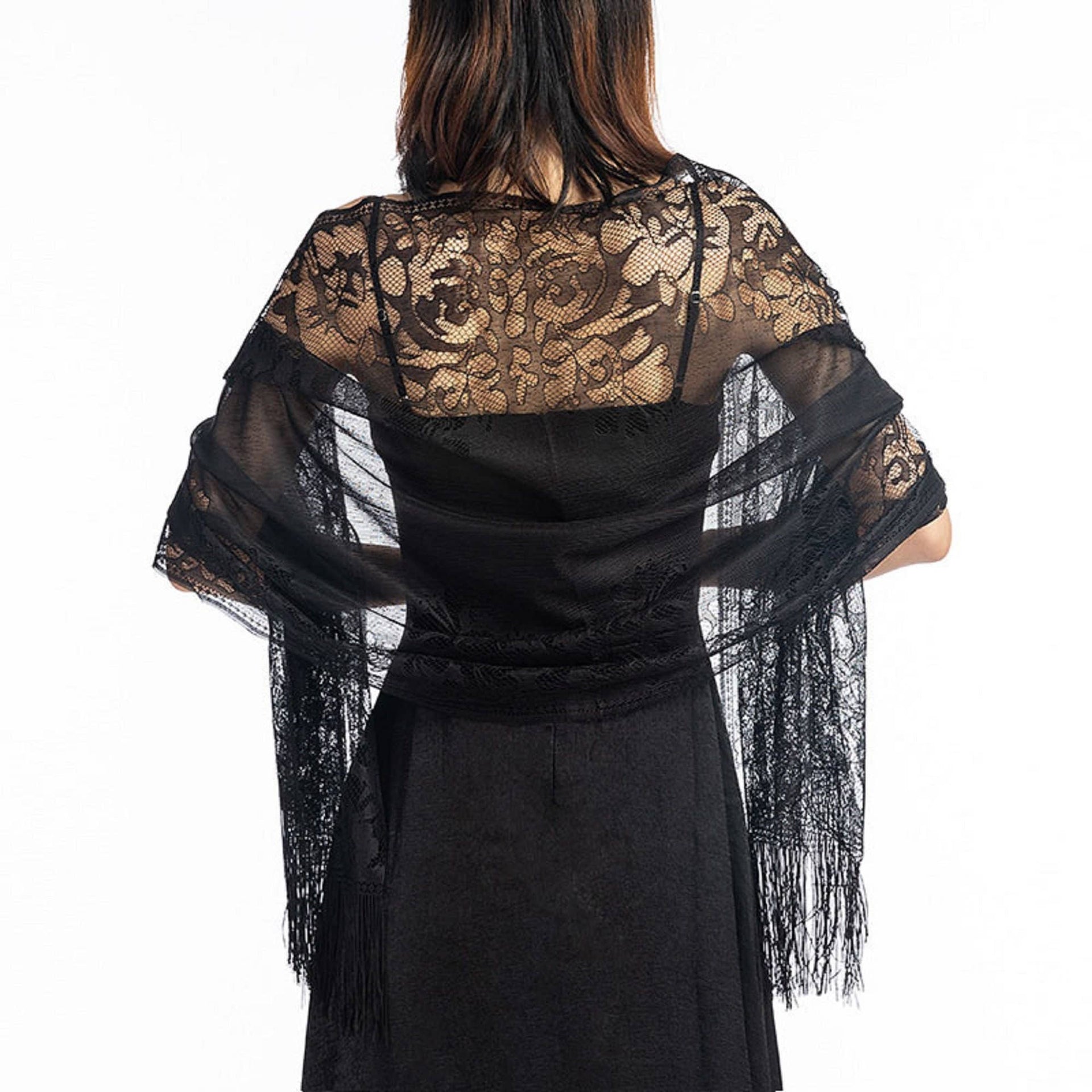 Lace Wedding Wraps, Evening Shawl - Cover ups - Black Lace Wedding Wraps, Evening Shawl - Cover ups - Black