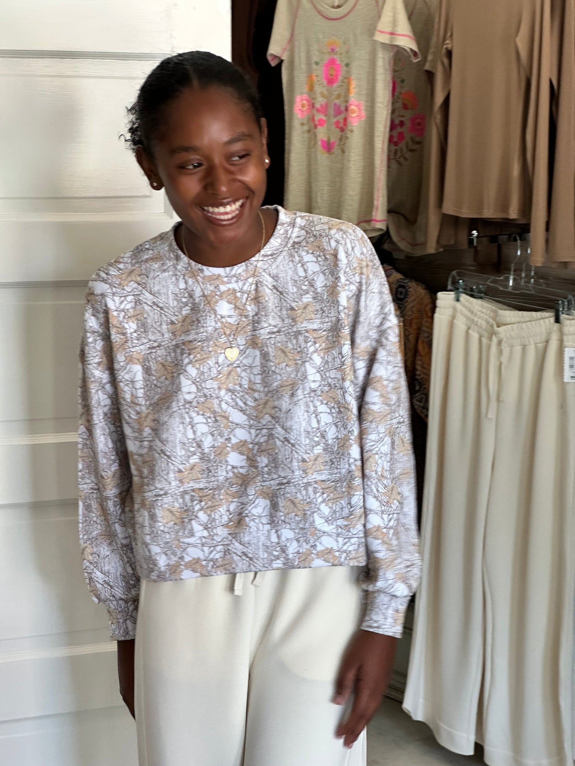 Laney Camo Cropped Pullover Simply Southern Casual top XS