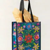 Large Bag Teal Folk Flower Natural Life gift bag