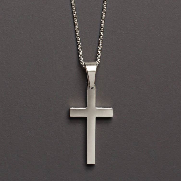 LARGE STAINLESS STEEL CROSS NECKLACE FOR MEN: 30 INCHES