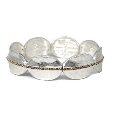 Larkin Hammered Silver Stretch Bracelet with Gold Bead Trim Meghan Browne Accessories