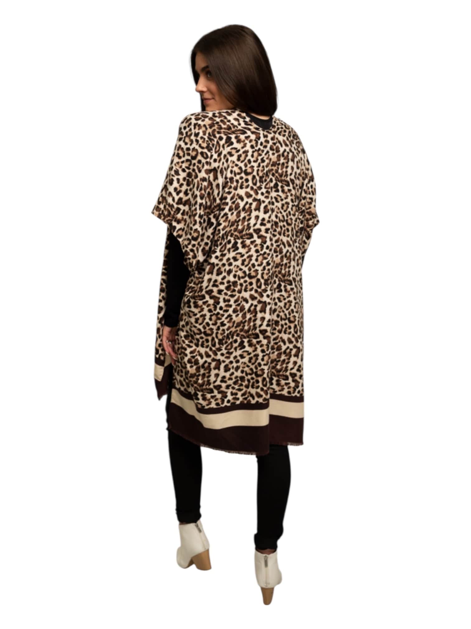 Leopard Kimono with Striped Border Pine Apparel One size