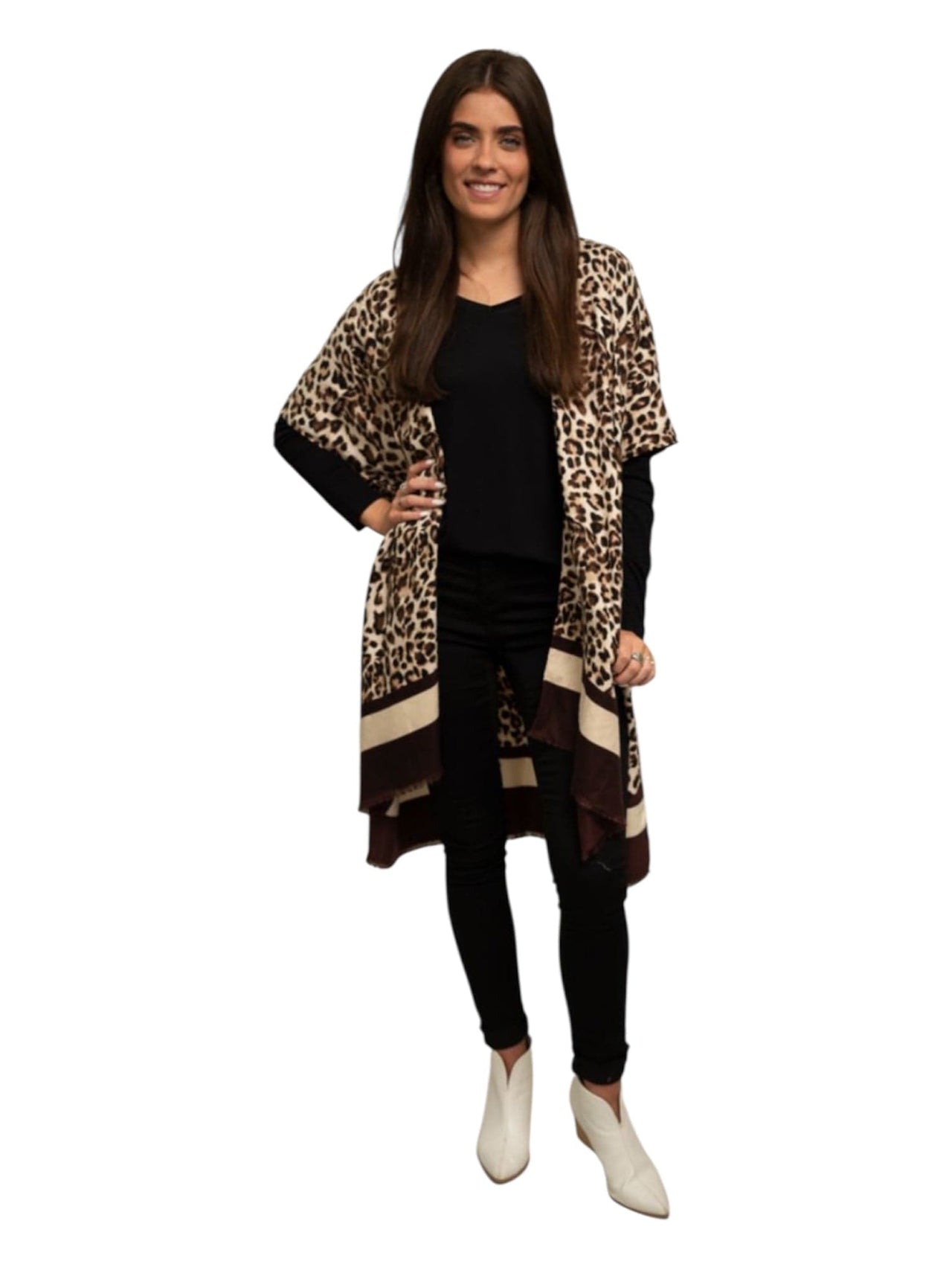 Leopard Kimono with Striped Border Pine Apparel One size