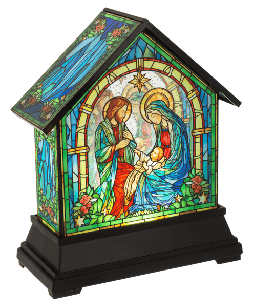 Light Up Shimmer Holy Family Stained Glass Globe Ganz Water Globe