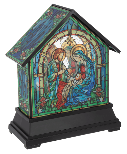Light Up Shimmer Holy Family Stained Glass Globe Ganz Water Globe