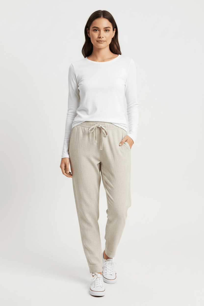 Linen Blend Pull on Pant - Oatmeal UmGee Casual Pant