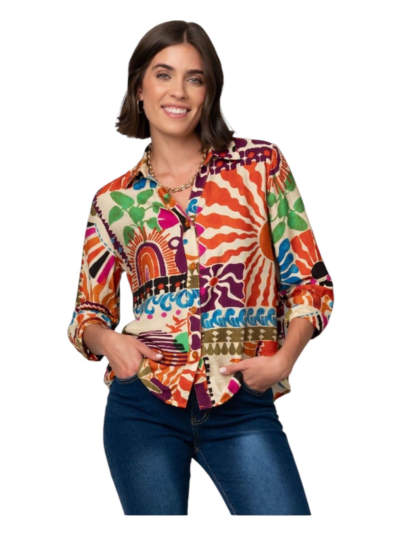 Linque Design Button Front Top Pine Apparel Casual Top