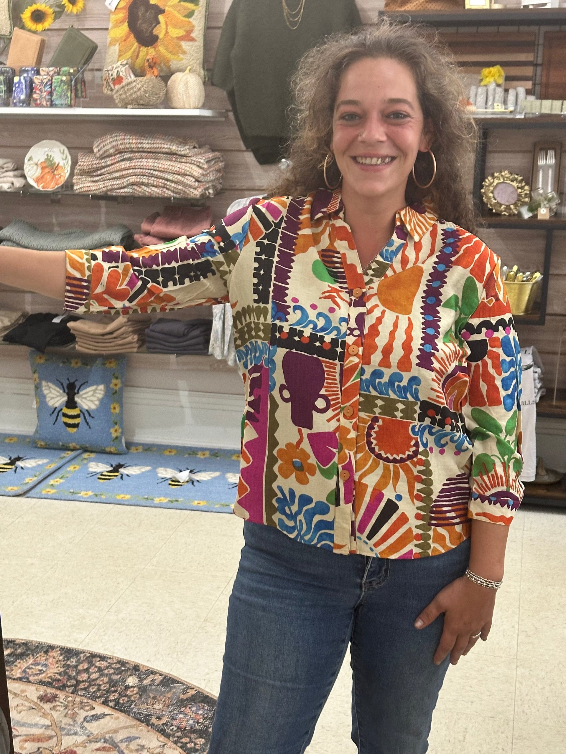 Linque Design Button Front Top Pine Apparel Casual Top Small