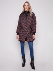 Long Quilted Iridescent Jacket in Mocha by Charlie B Charlie B Coats & Jackets