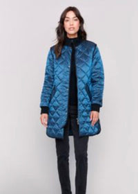 Thumbnail for Long Quilted Iridescent Jacket in Peacock Charlie B Coats & Jackets S