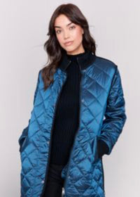 Thumbnail for Long Quilted Iridescent Jacket in Peacock Charlie B Coats & Jackets