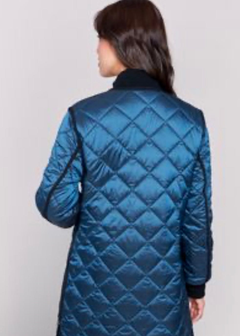 Long Quilted Iridescent Jacket in Peacock Charlie B Coats & Jackets