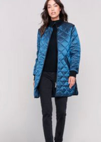 Thumbnail for Long Quilted Iridescent Jacket in Peacock Charlie B Coats & Jackets