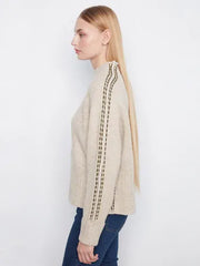 Long Raglan Sleeve Mock Neck With Stitch Detail, Heather Oat Charlie B Sweater