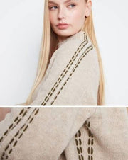 Long Raglan Sleeve Mock Neck With Stitch Detail, Heather Oat Charlie B Sweater