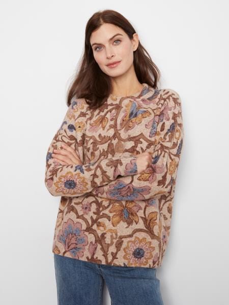 Long Sleeve Drop Shoulder Crew Neck Printed Sweater With Zipper Detail At Sleeve Cuffs, Silhouette Charlie B Sweater