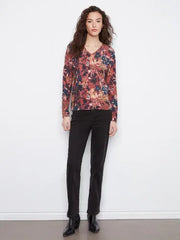 Long Sleeve Drop Shoulder V-Neck Reversible Printed Sweater, Passion Charlie B Sweater