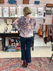 Long Sleeve Drop Shoulder V-Neck Reversible Printed Sweater, Passion Charlie B Sweater