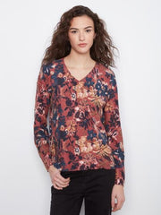 Long Sleeve Drop Shoulder V-Neck Reversible Printed Sweater, Passion Charlie B Sweater S