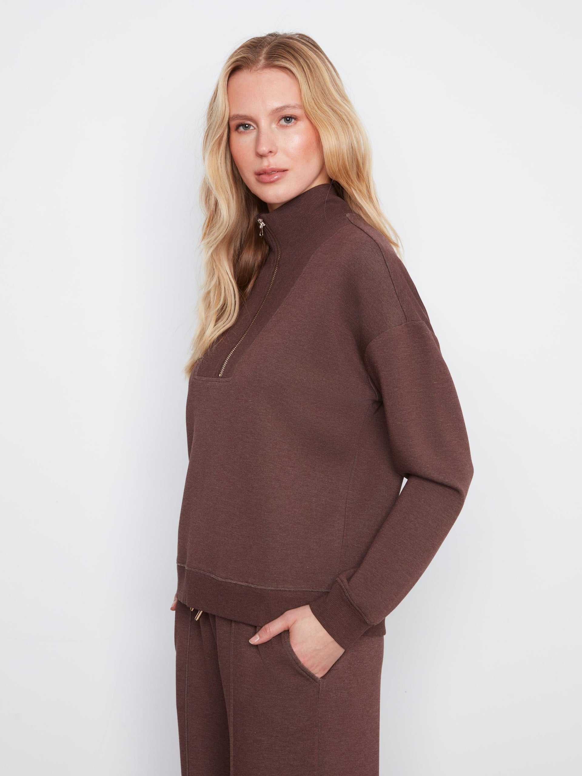 Long Sleeve Half-Zip High Collar Sweatshirt, Epsresso Chiné H-Espresso Charlie B Sweatshirt