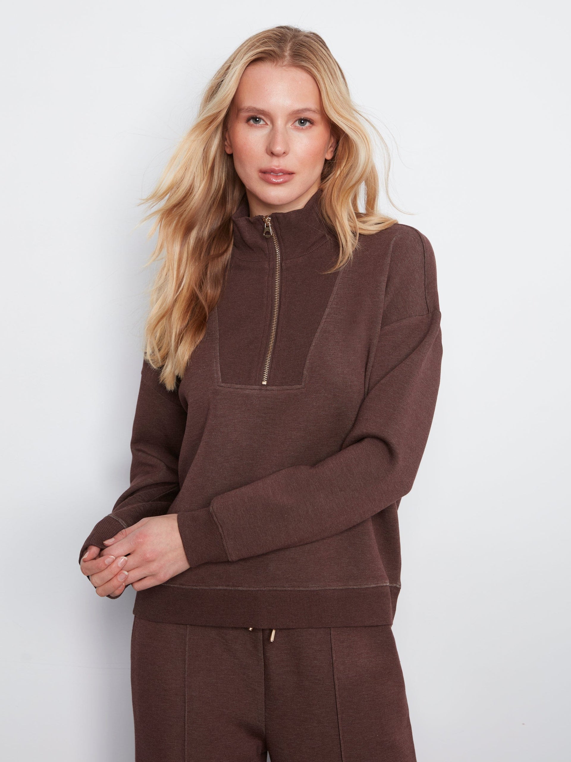 Long Sleeve Half-Zip High Collar Sweatshirt, Epsresso Chiné H-Espresso Charlie B Sweatshirt