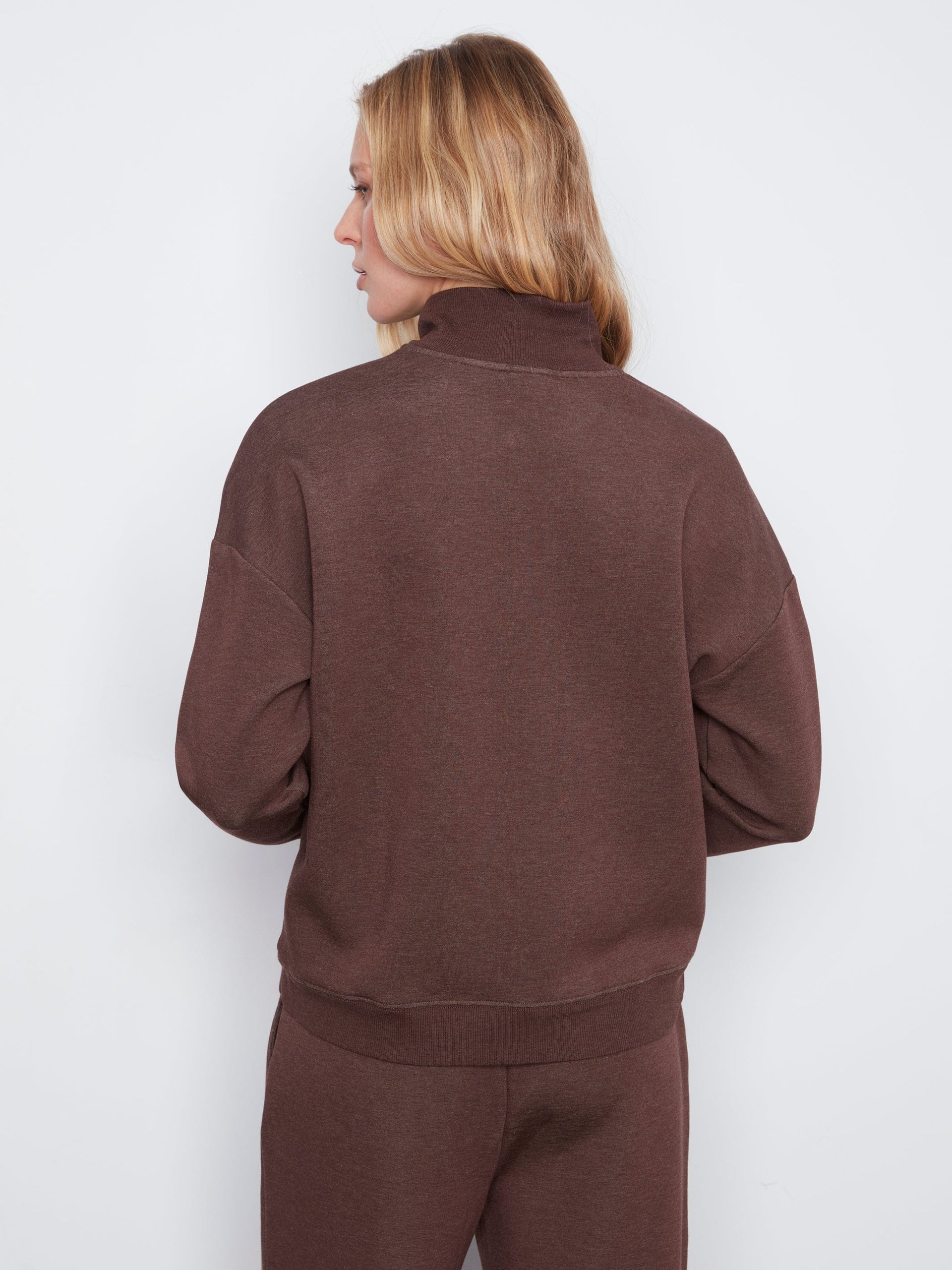 Long Sleeve Half-Zip High Collar Sweatshirt, Epsresso Chiné H-Espresso Charlie B Sweatshirt