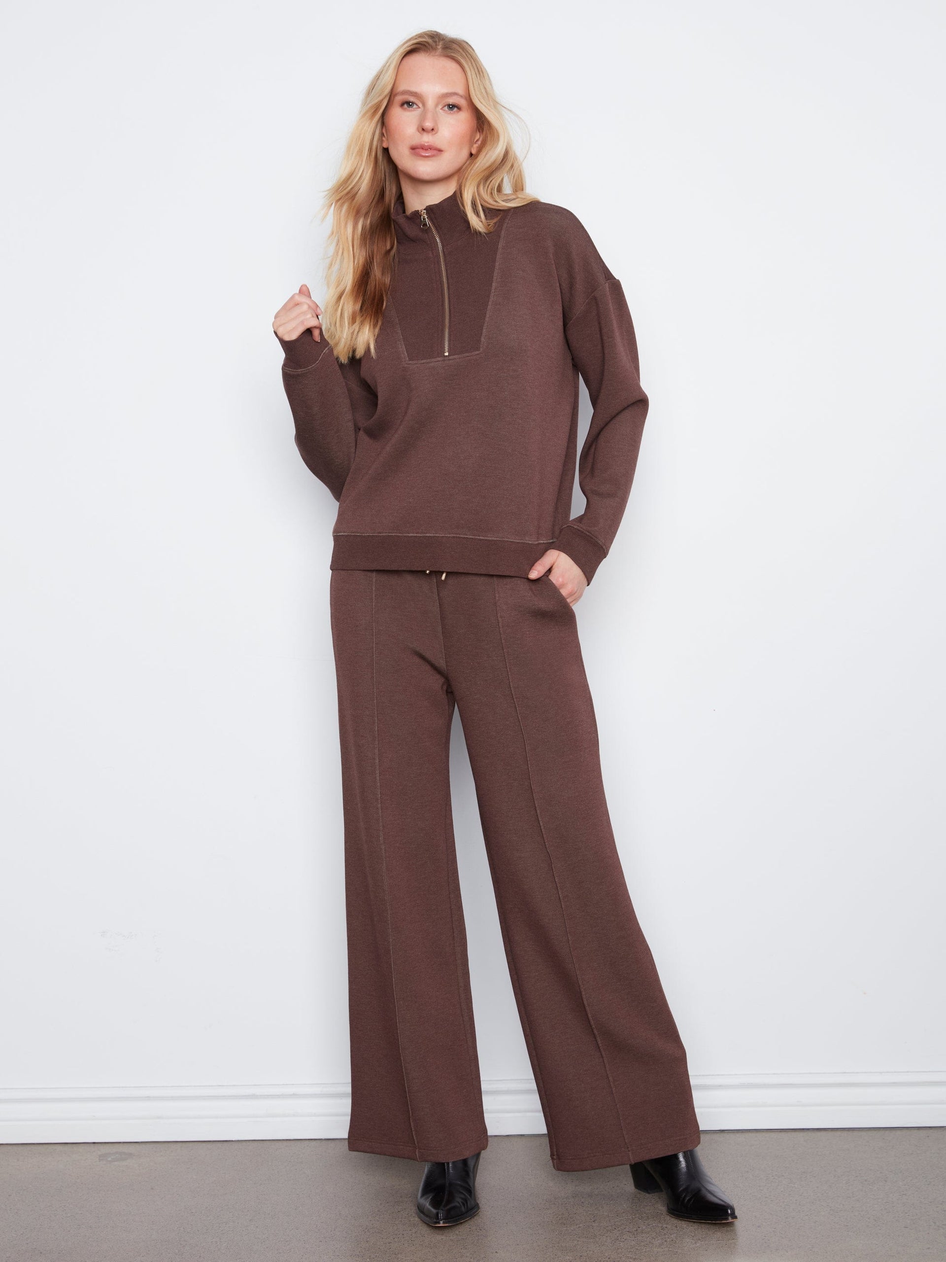 Long Sleeve Half-Zip High Collar Sweatshirt, Epsresso Chiné H-Espresso Charlie B Sweatshirt