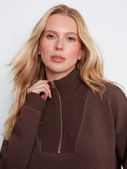 Long Sleeve Half-Zip High Collar Sweatshirt, Epsresso Chiné H-Espresso Charlie B Sweatshirt