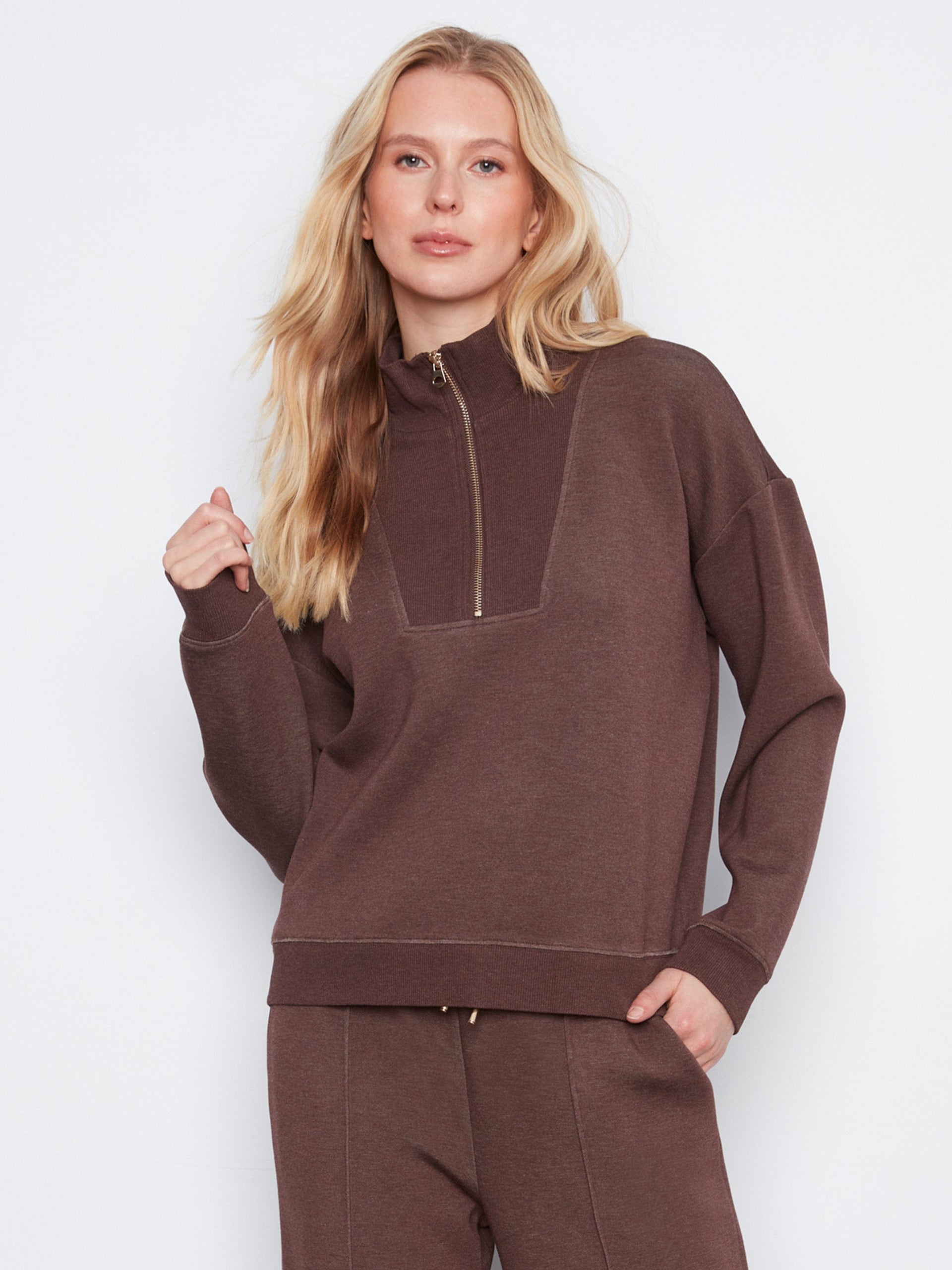 Long Sleeve Half-Zip High Collar Sweatshirt, Epsresso Chiné H-Espresso Charlie B Sweatshirt