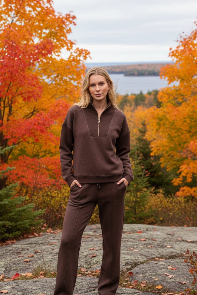 Long Sleeve Half-Zip High Collar Sweatshirt, Epsresso Chiné H-Espresso Charlie B Sweatshirt S