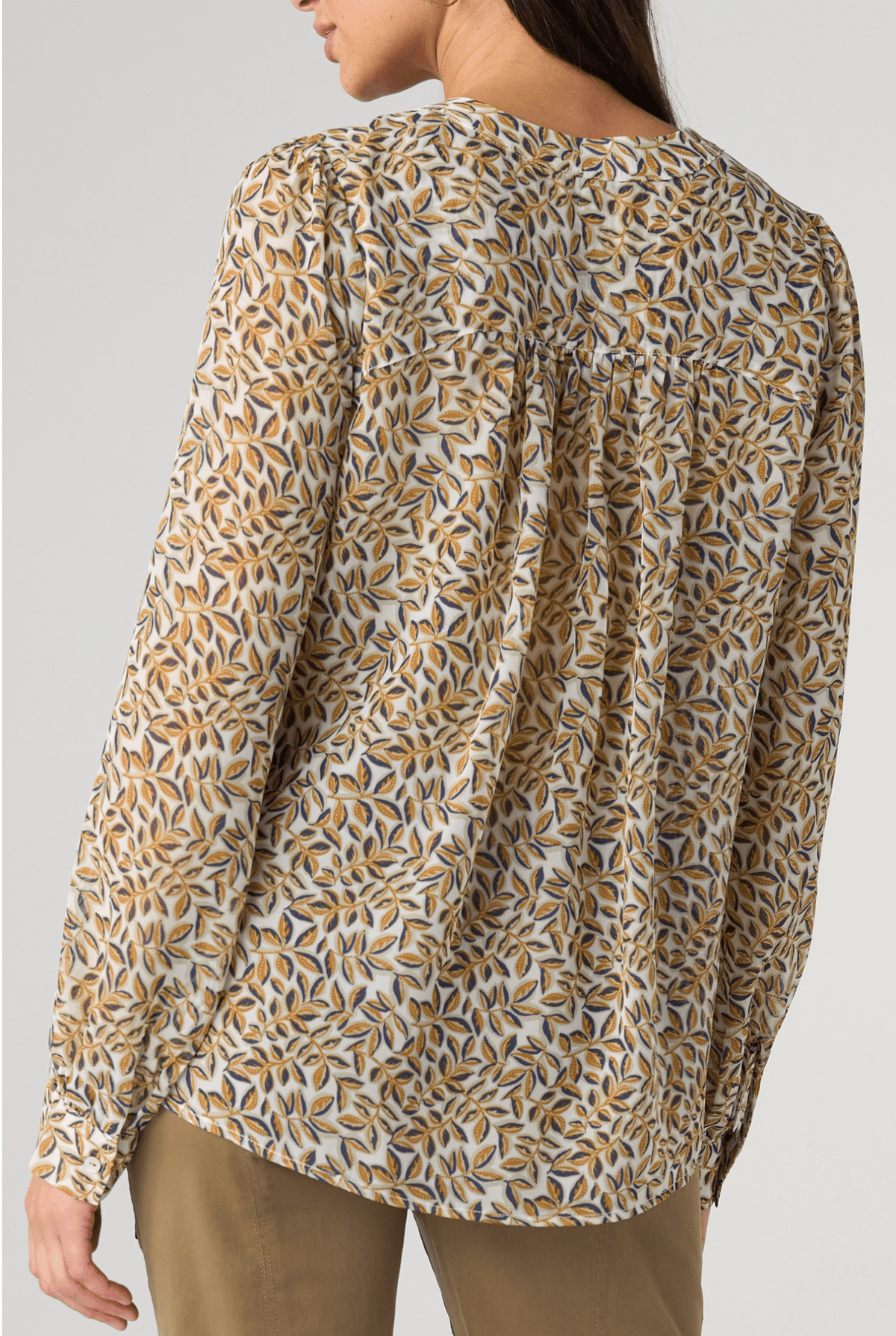 Long Sleeve Lace Up Front Woven Blouse, Gold Blue Multi Liverpool Top